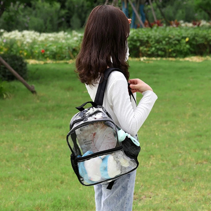 Women Transparent PVC Backpack Girls Bookbag