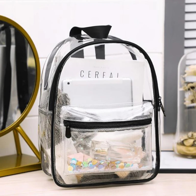 Transparent PVC Women Backpack Waterproof College Students Bag