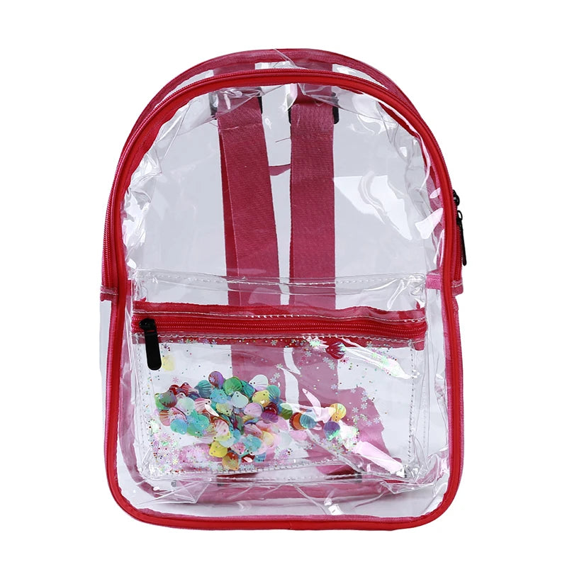 Transparent Waterproof PVC Backpack Sequin Bag for College Students