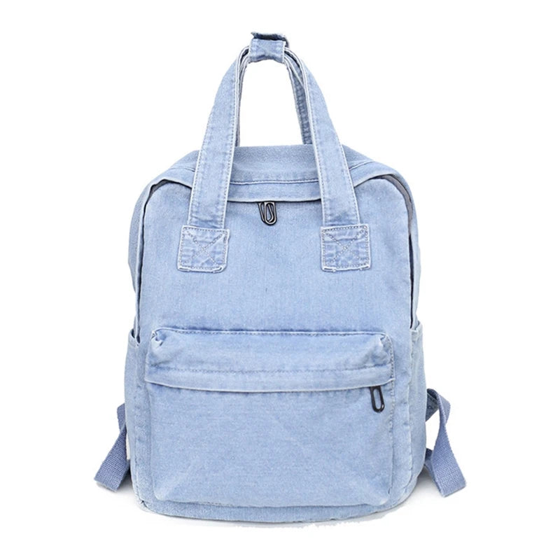 Vintage Denim School Backpack for Girls