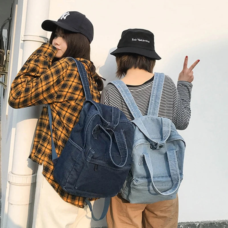 Vintage Denim School Backpack for Girls