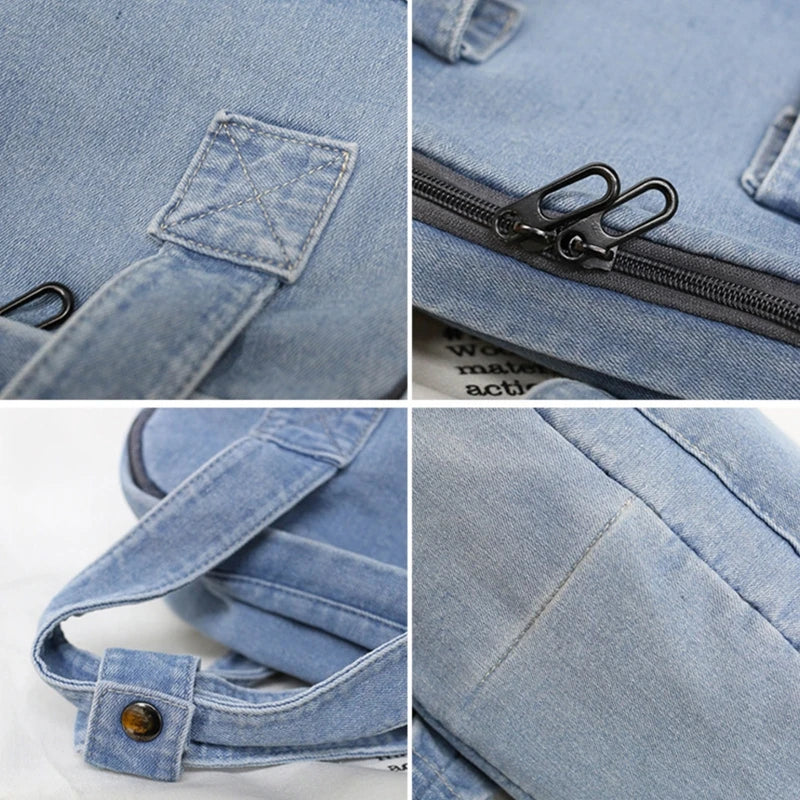 Vintage Denim School Backpack for Girls