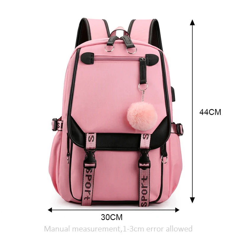 Women Backpacks Girls Schoolbag Anti Theft USB Charge Bagpack Waterproof
