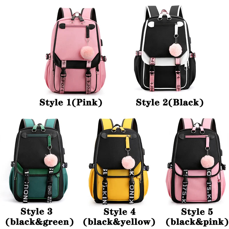 Women Backpacks Girls Schoolbag Anti Theft USB Charge Bagpack Waterproof