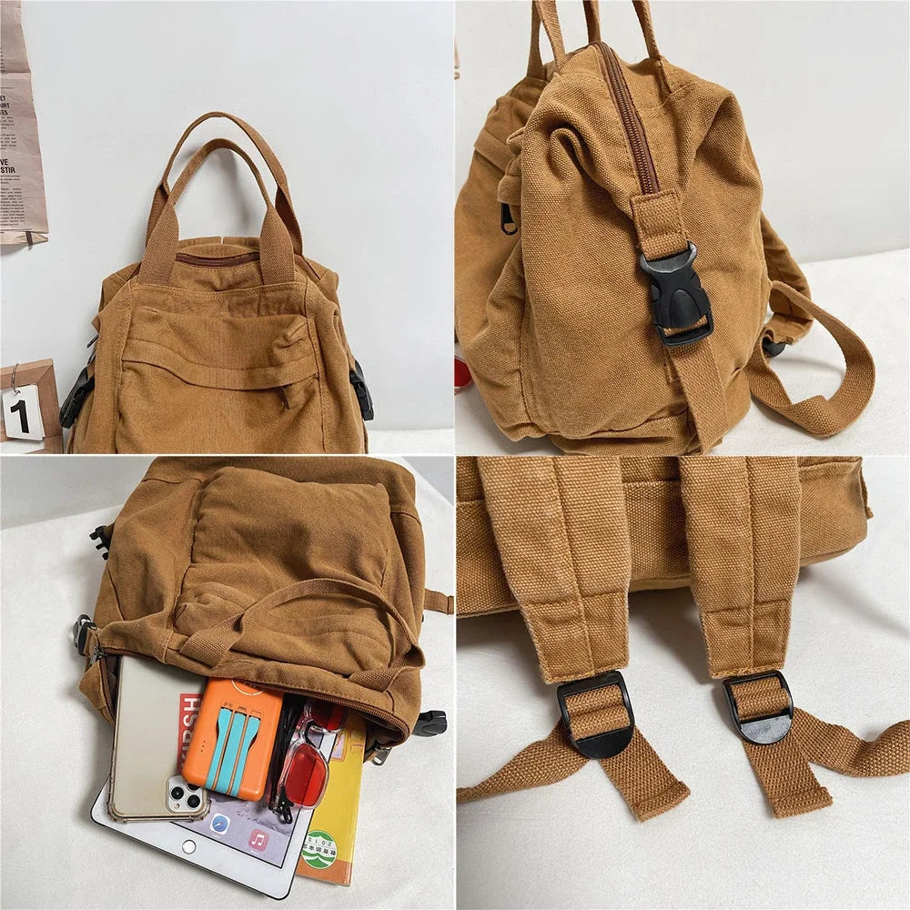 Green Canvas Rucksack Laptop School Bag for Teen Girls