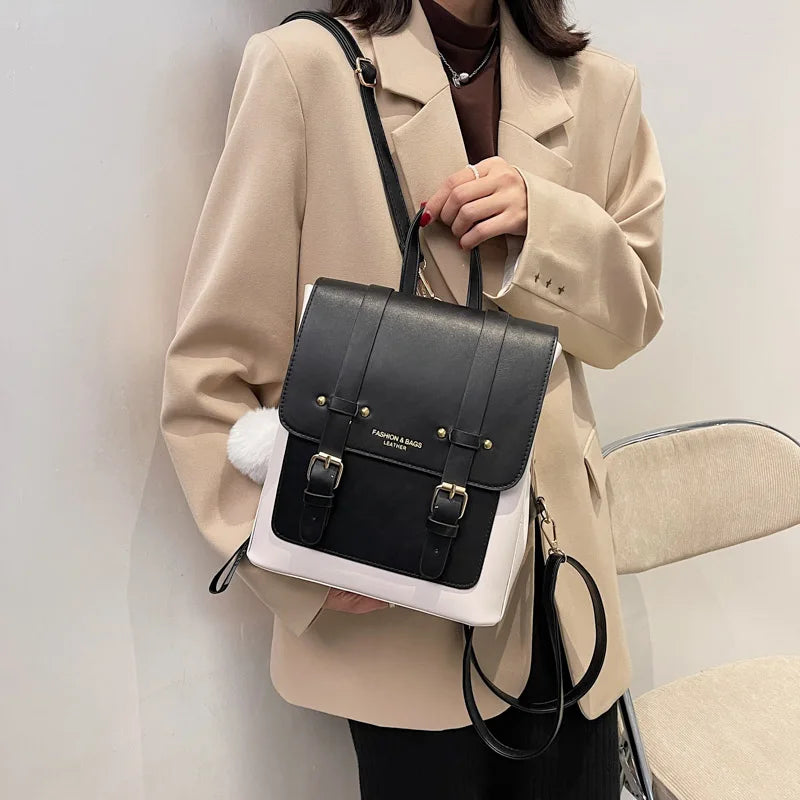 Leather Women Backpack Small School Bags