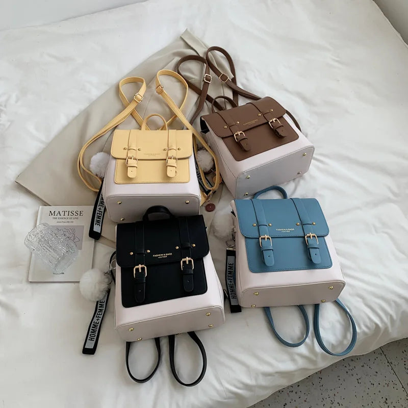 Leather Women Backpack Small School Bags