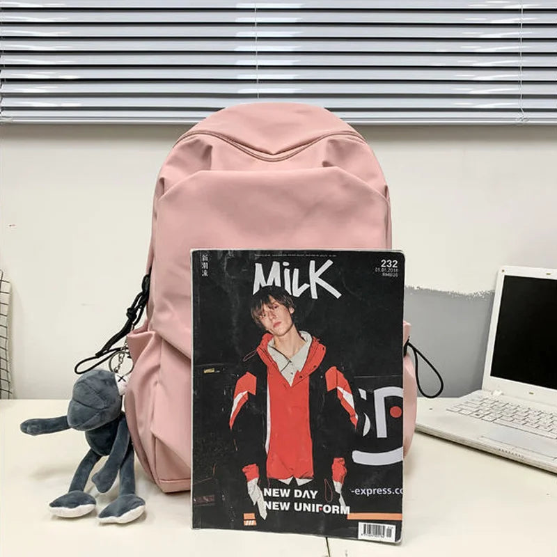 Preppy Style Nylon Backpack Large Capacity Waterproof Travel Rucksack