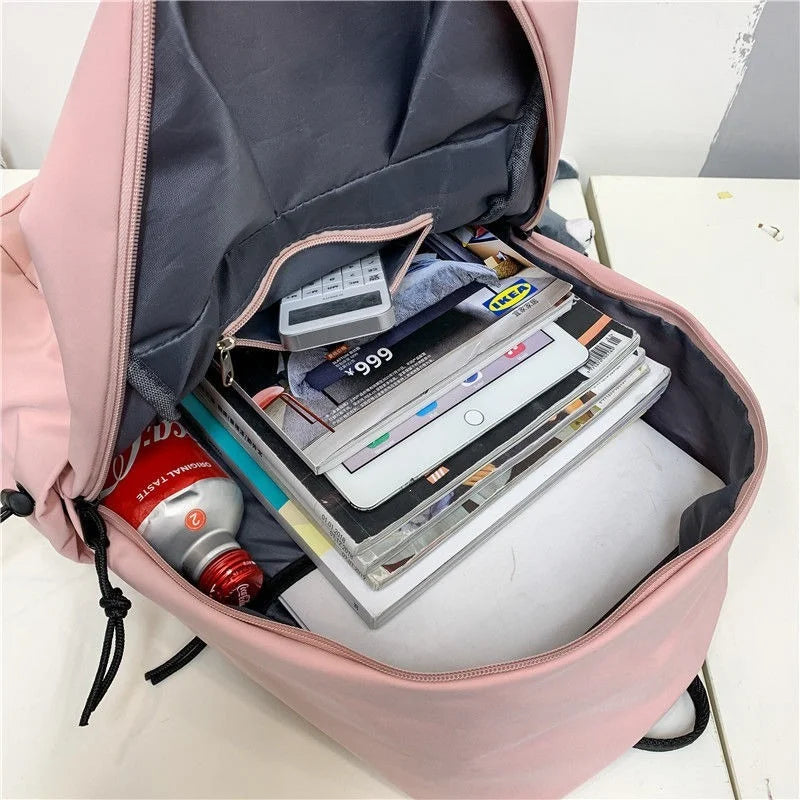Preppy Style Nylon Backpack Large Capacity Waterproof Travel Rucksack