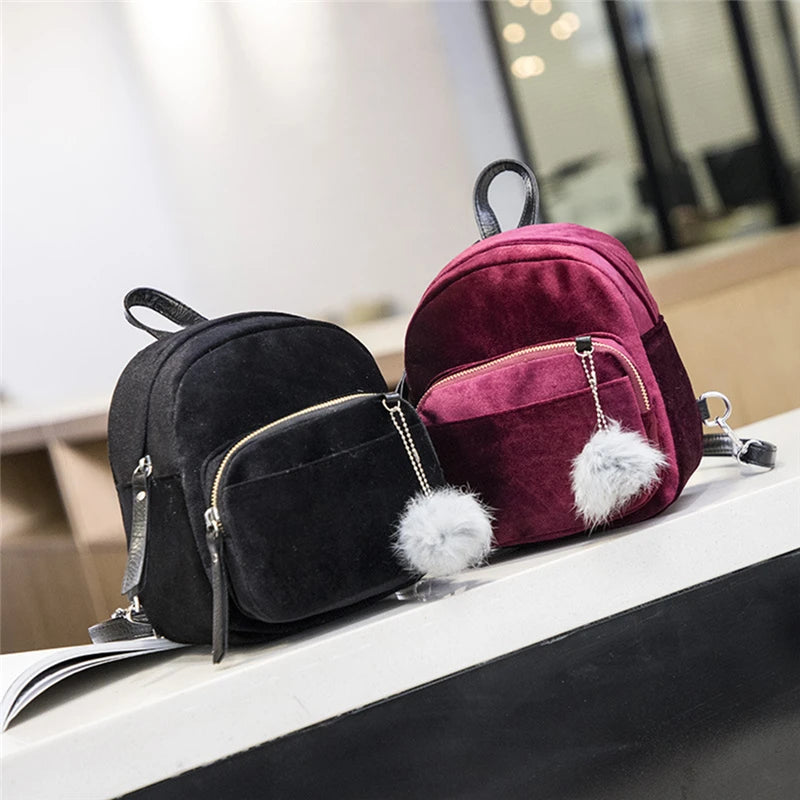 Velvet Schoolbag Zipper Mini Backpack Female Bags Mochila