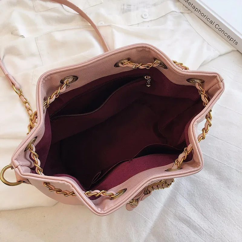 PU Leather Shoulder Bag Chain Bucket Bag Handbags Women Bags