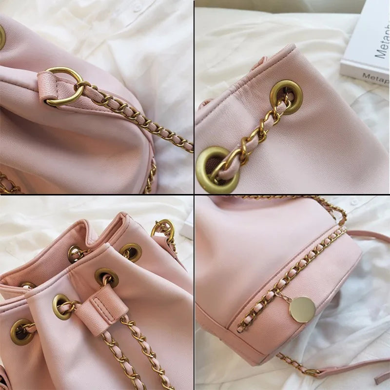PU Leather Shoulder Bag Chain Bucket Bag Handbags Women Bags