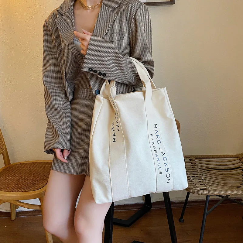 Canvas Shoulder Bag Letter Print Casual Handbag Large Capacity Tote Bag