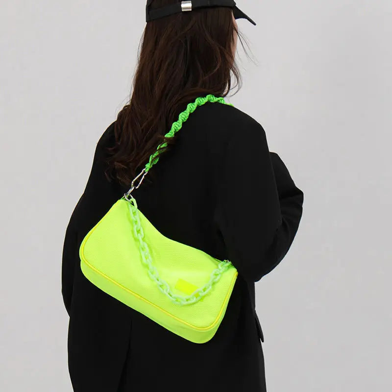 Women Nylon Bucket Shoulder Bag Soft Chains Crossbody Handbag