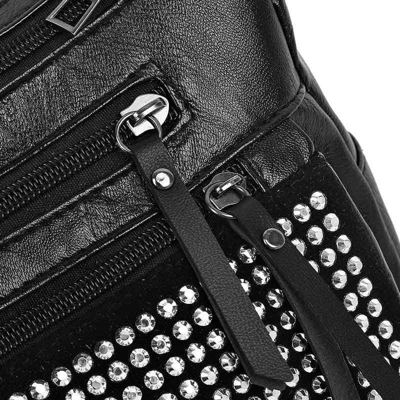 Middle Aged Women's Rivet Shoulder Bag PU Leather Hobos Messenger
