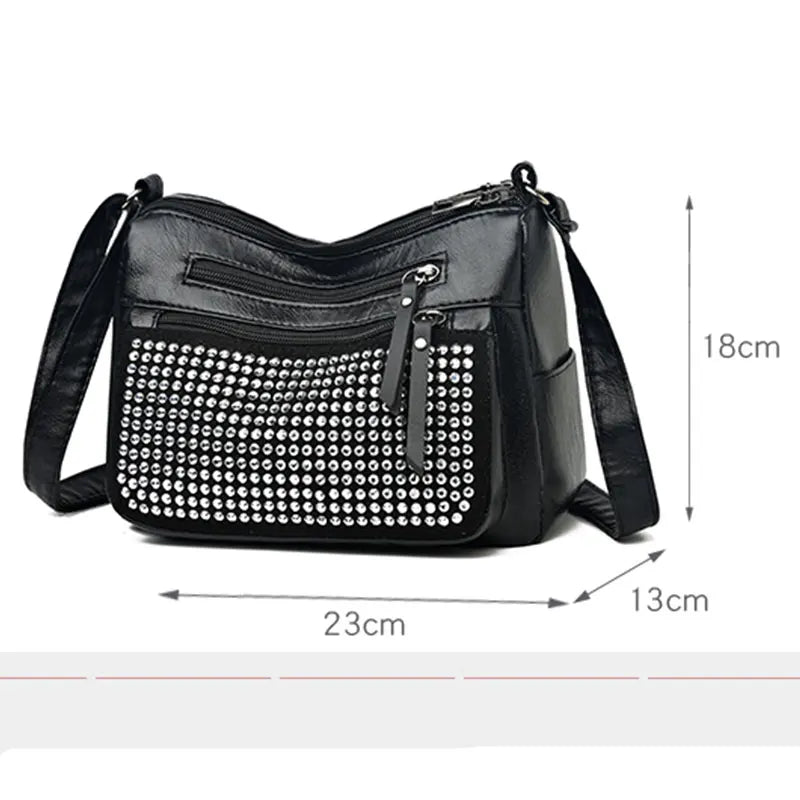 Middle Aged Women's Rivet Shoulder Bag PU Leather Hobos Messenger