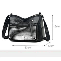 Middle Aged Women's Rivet Shoulder Bag PU Leather Hobos Messenger
