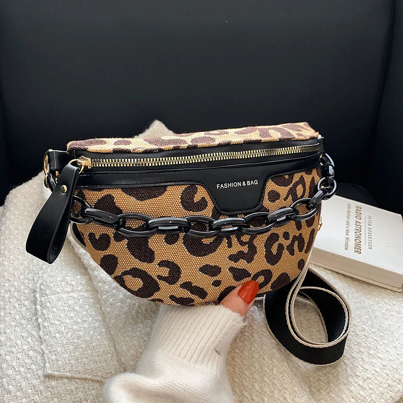 Leopard Pattern Waist Bag Crossbody Chest Fanny Pack Vacation Casual
