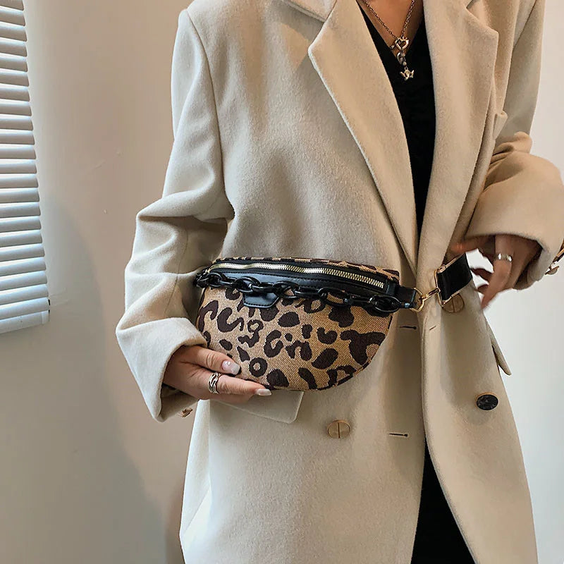 Leopard Pattern Waist Bag Crossbody Chest Fanny Pack Vacation Casual