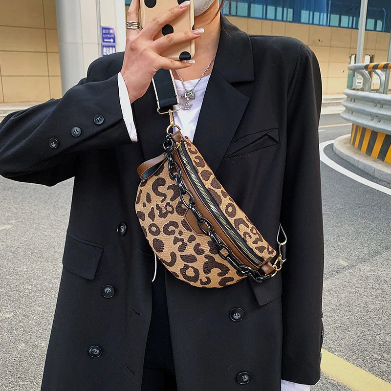 Leopard Pattern Waist Bag Crossbody Chest Fanny Pack Vacation Casual