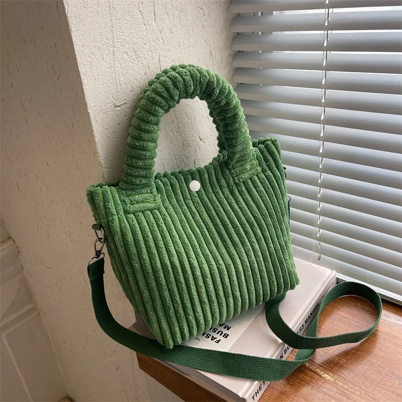 Corduroy Bucket Bag Plush Crossbody Messenger Handbag Tote Japan Korea Bag