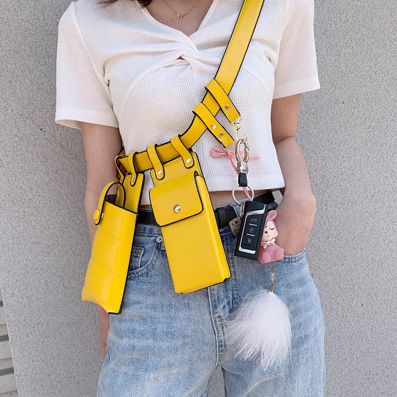 Women Leather Waist Belt Bag Crossbody Chest Bags Girl Fanny Pack Small Phone Pu