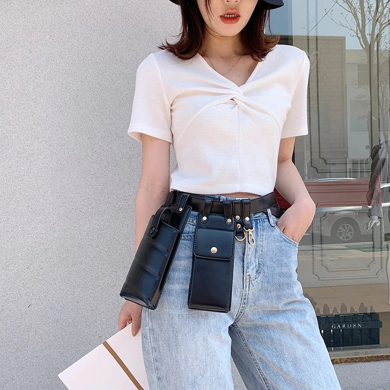 Women Leather Waist Belt Bag Crossbody Chest Bags Girl Fanny Pack Small Phone Pu