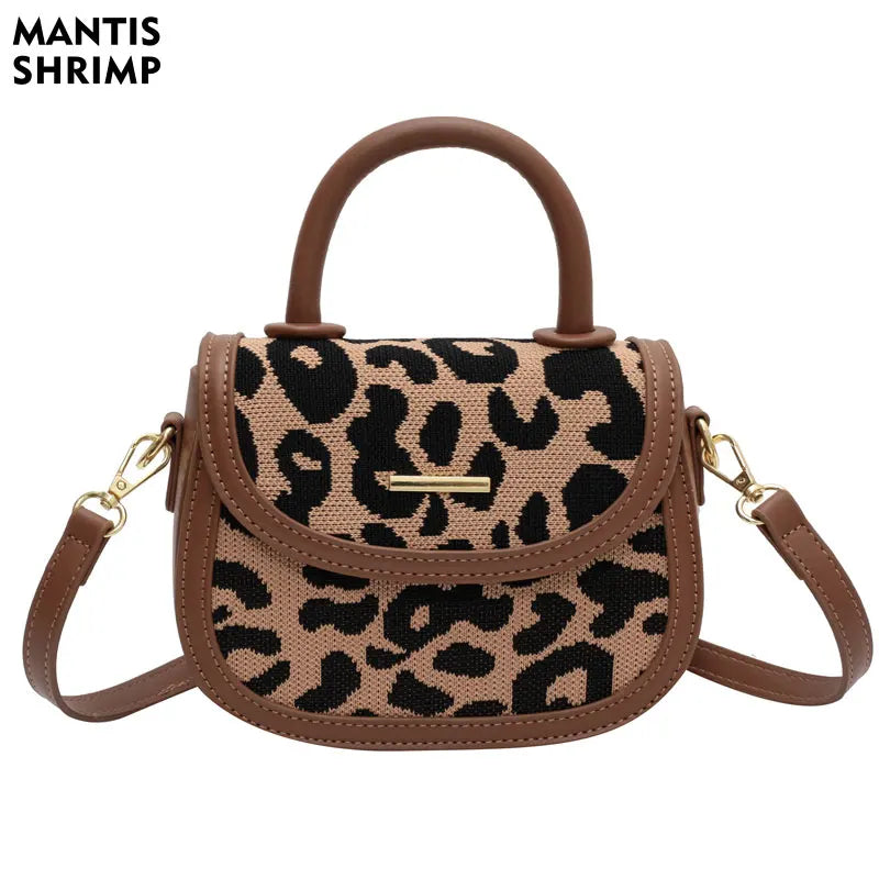 Leopard Handbag Canvas Vintage Flap Shoulder Bags Crossbody Messenger
