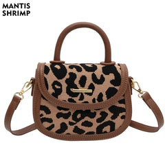 Leopard Handbag Canvas Vintage Flap Shoulder Bags Crossbody Messenger