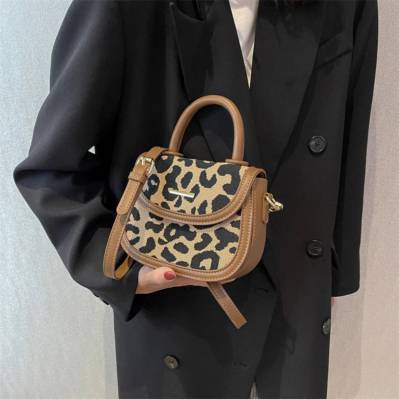 Leopard Handbag Canvas Vintage Flap Shoulder Bags Crossbody Messenger