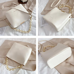 Women Bag PU Leather Shoulder Handbags Solid Chain Bucket Tote Female