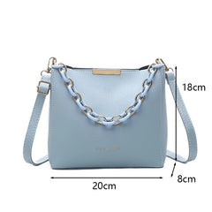 Women Bag PU Leather Shoulder Handbags Solid Chain Bucket Tote Female