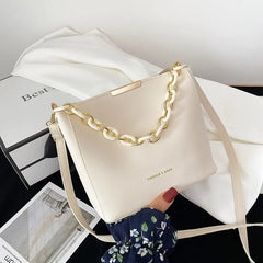 Women Bag PU Leather Shoulder Handbags Solid Chain Bucket Tote Female