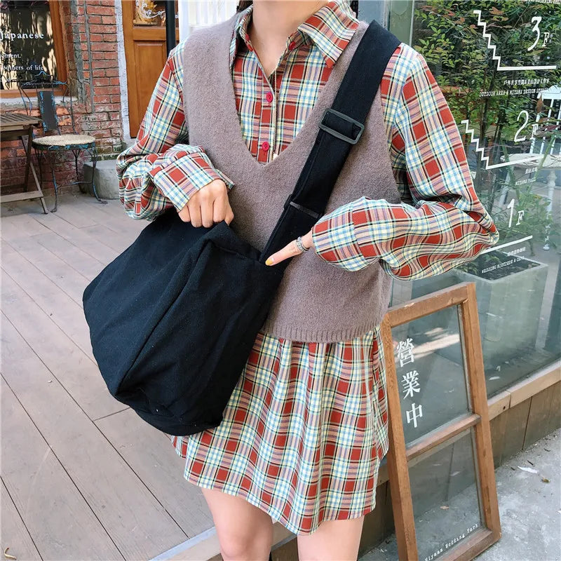 Canvas Bucket Bag Zipper Shoulder Crossbody Travel Bag