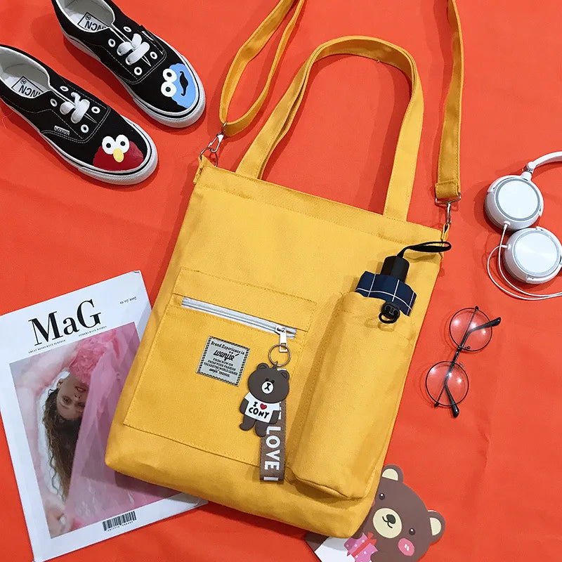 Canvas Shoulder Messenger Crossbody Book Bag Large Capacity Handbag