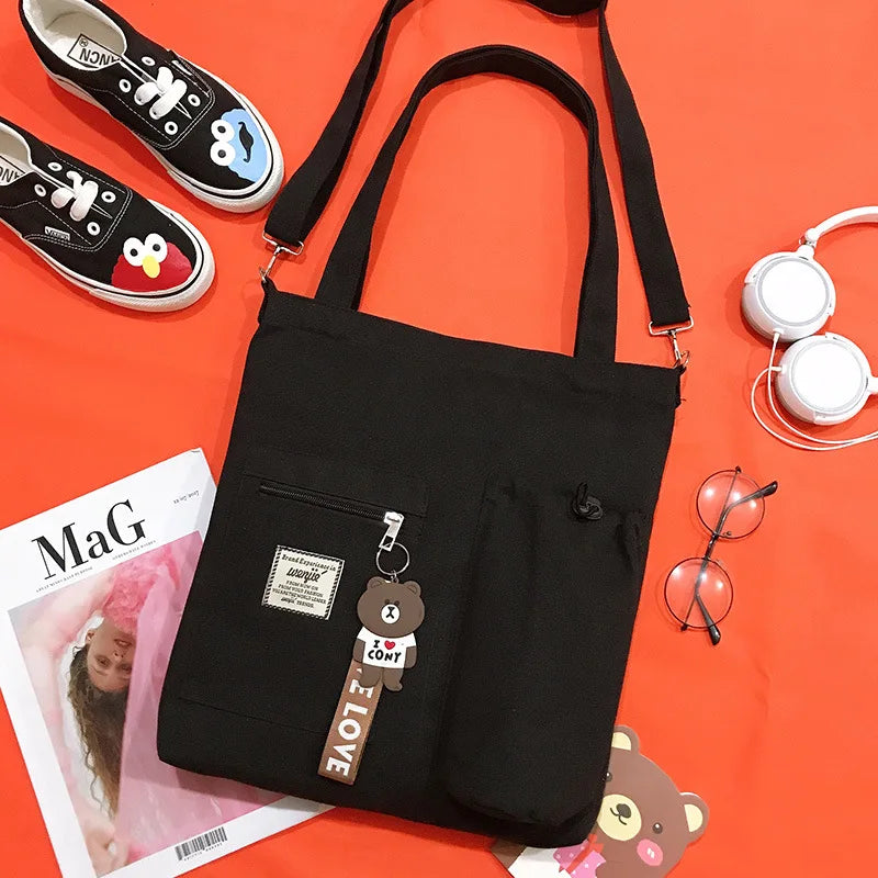Canvas Shoulder Messenger Crossbody Book Bag Large Capacity Handbag