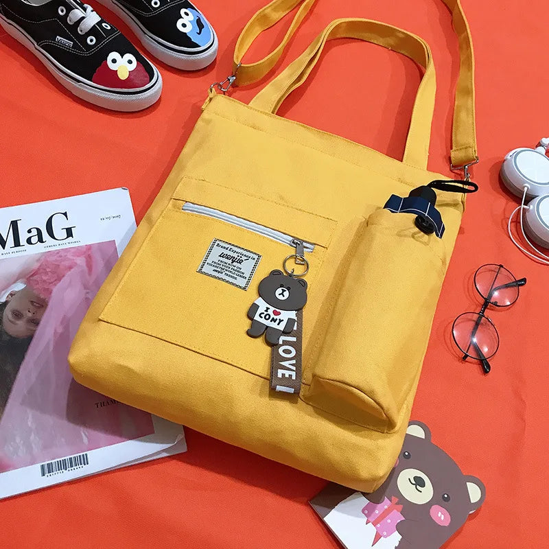 Canvas Shoulder Messenger Crossbody Book Bag Large Capacity Handbag