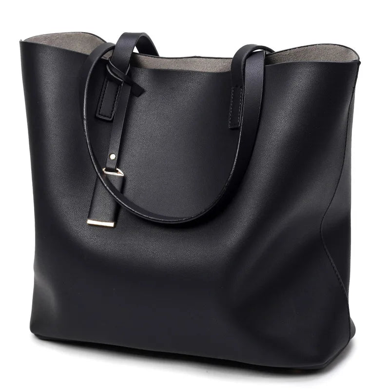 Large Bucket Bag Casual Shoulder Tote PU Leather Handbag