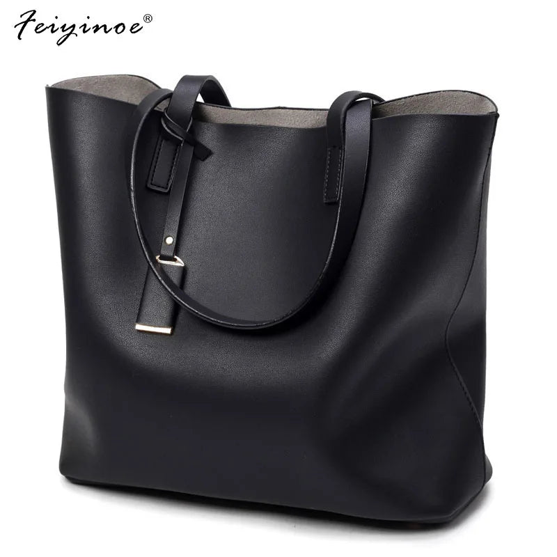 Large Bucket Bag Casual Shoulder Tote PU Leather Handbag