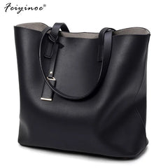 Large Bucket Bag Casual Shoulder Tote PU Leather Handbag