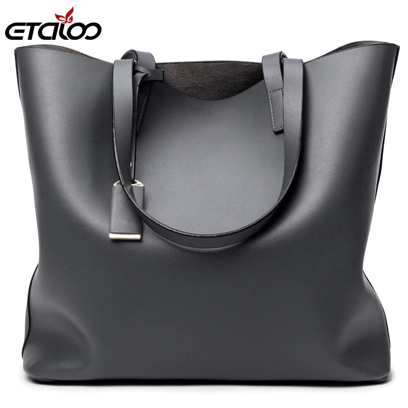 Large Bucket Bag Casual Shoulder Tote PU Leather Handbag