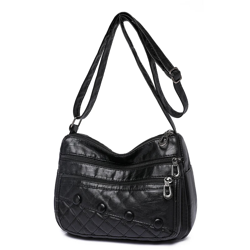 Middle-aged Women's PU Leather Messenger Bag Vintage Hobos Shoulder Crossbody