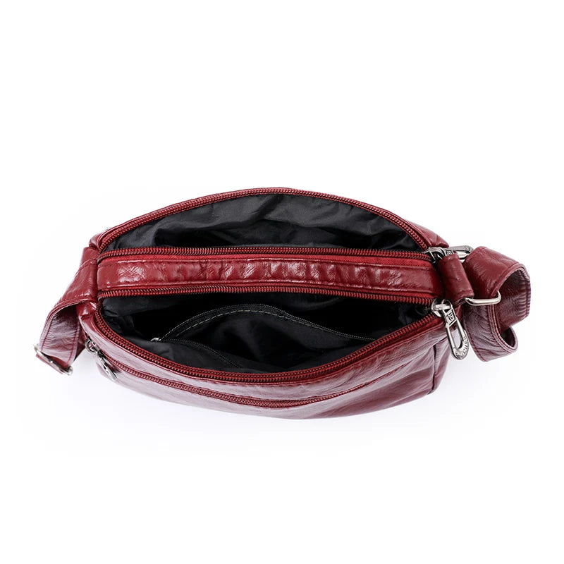 Middle-aged Women's PU Leather Messenger Bag Vintage Hobos Shoulder Crossbody