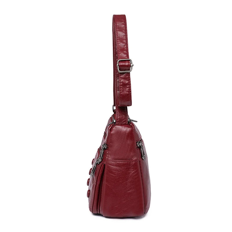 Middle-aged Women's PU Leather Messenger Bag Vintage Hobos Shoulder Crossbody