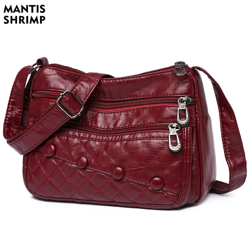 Middle-aged Women's PU Leather Messenger Bag Vintage Hobos Shoulder Crossbody