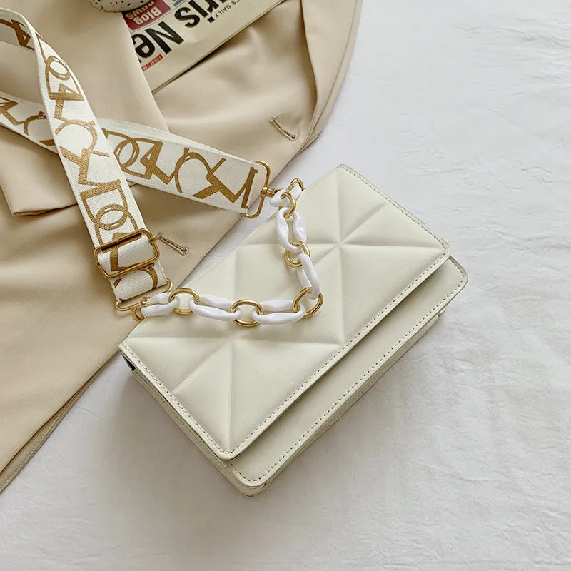 Chain Shoulder Messenger Crossbody Bag Wide Strap Small Square Bag