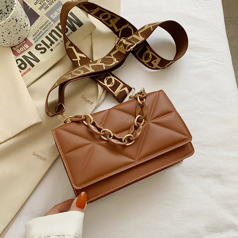 Chain Shoulder Messenger Crossbody Bag Wide Strap Small Square Bag