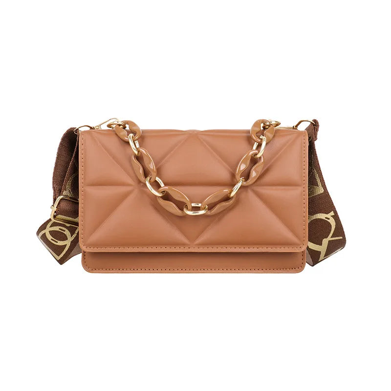 Chain Shoulder Messenger Crossbody Bag Wide Strap Small Square Bag