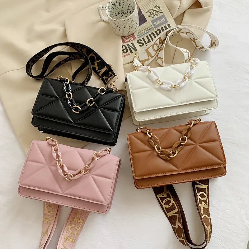 Chain Shoulder Messenger Crossbody Bag Wide Strap Small Square Bag