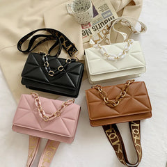 Chain Shoulder Messenger Crossbody Bag Wide Strap Small Square Bag